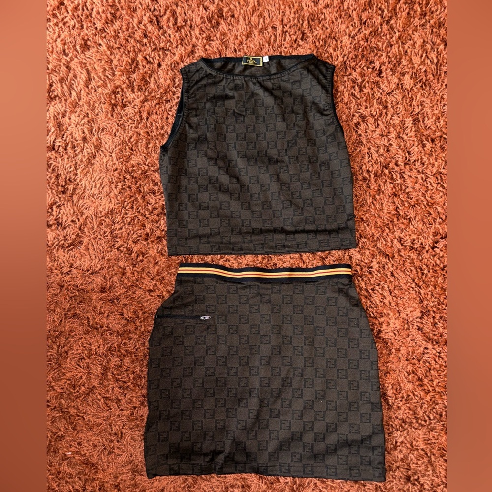 Fendi Zucca Print Mini Skirt and Cropped Top